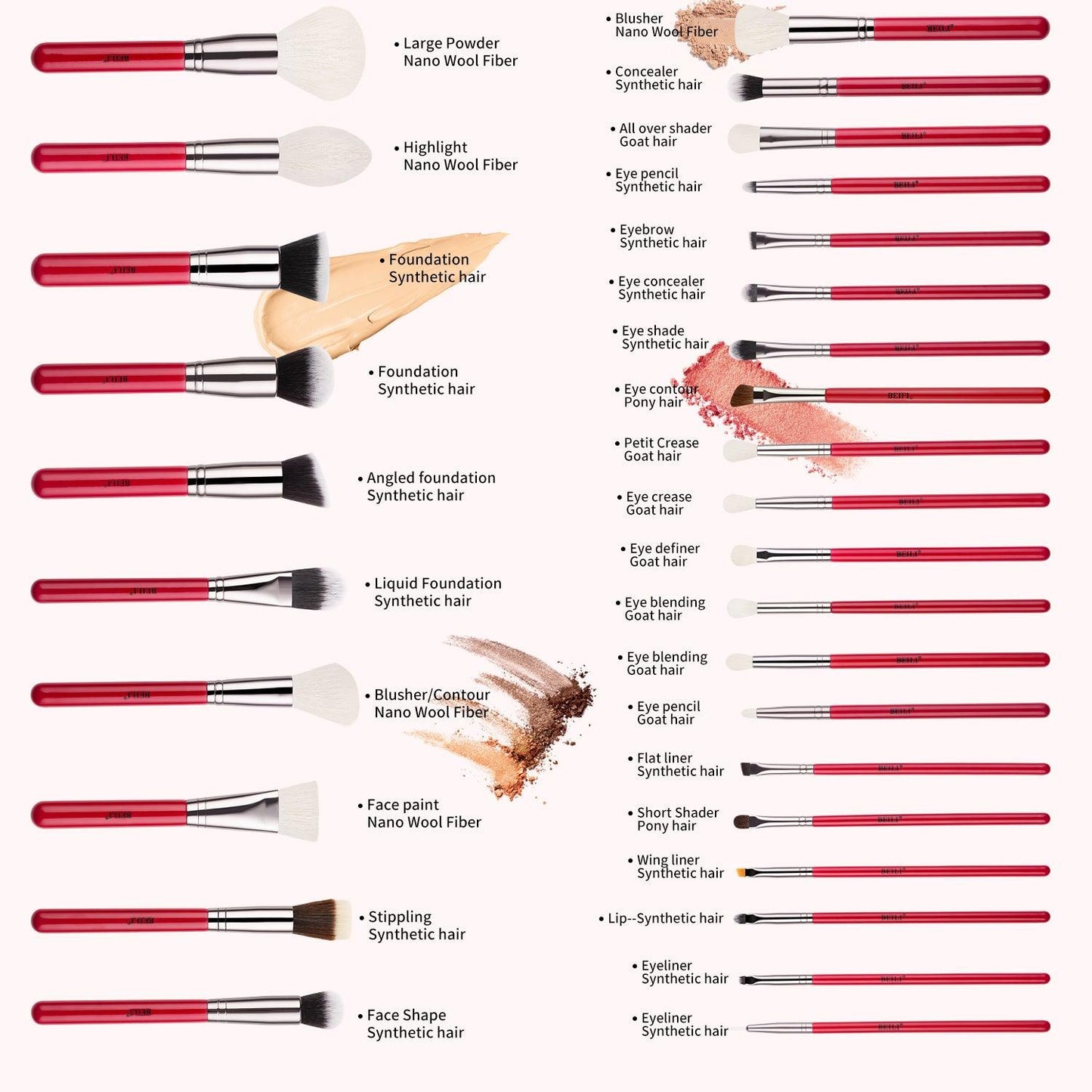 BEILI 30/25/20/12/8Pcs Professional Makeup Brush Set H30/H25/H20/H12