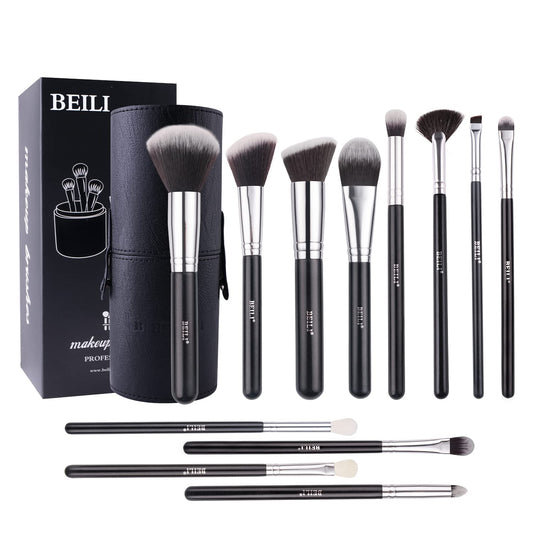 BEILI Rose Gold 10pcs Kit de pinceles de maquillaje Pelo sintético 