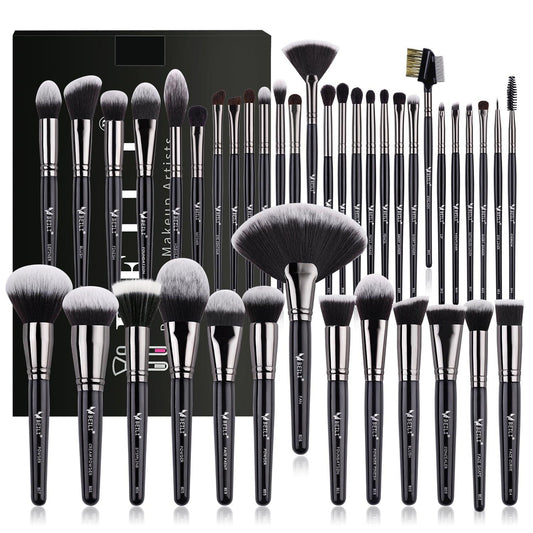 BEILI Luxury 40PCS Juego de brochas de maquillaje profesional negro Big Powder Foundation