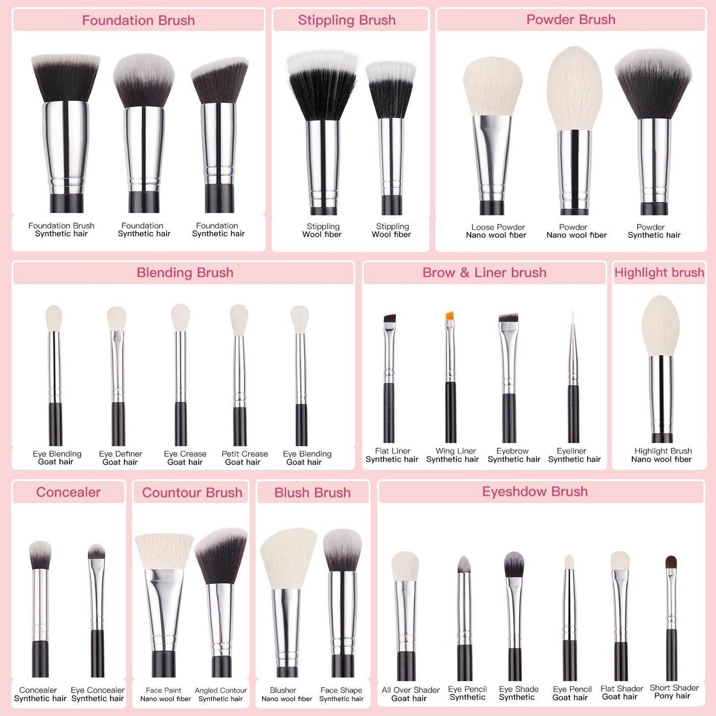 BEILI 30Pcs Professional Makeup Brush Set  With Holder B30/B30T